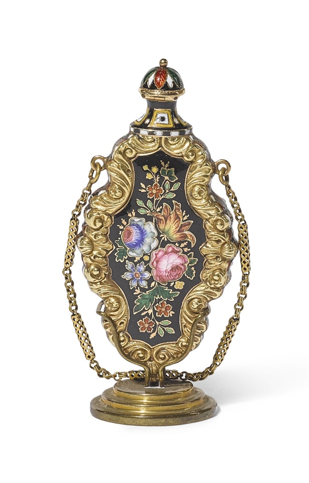 A gold and multi-coloured enamel scent bottle, probably Bautte & Moynier by Anonymous