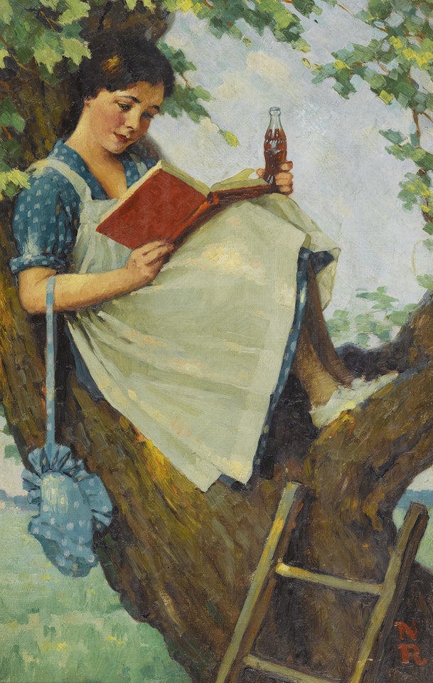 YOUNG GIRL HOLDING A COKE by Norman Rockwell