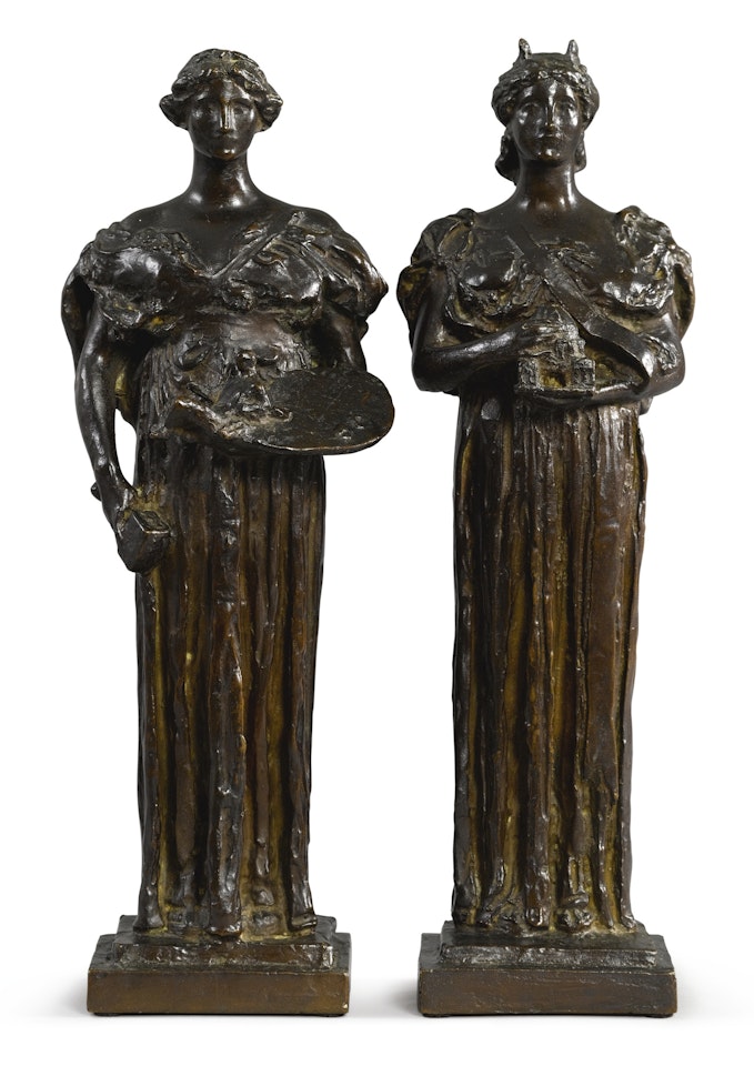 ALLEGORIES FOR 'ARCHITECTURE' AND 'PAINTING AND SCULPTURE': TWO BRONZES by Daniel Chester French