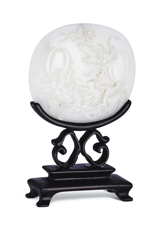 A WHITE JADE 'GOURD AND BUTTERFLY' PLAQUE by Anonymous