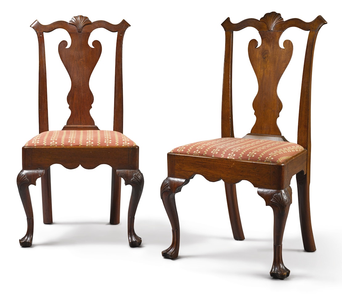 Fine Pair of Queen Anne Carved Walnut Side Chairs by Anonymous