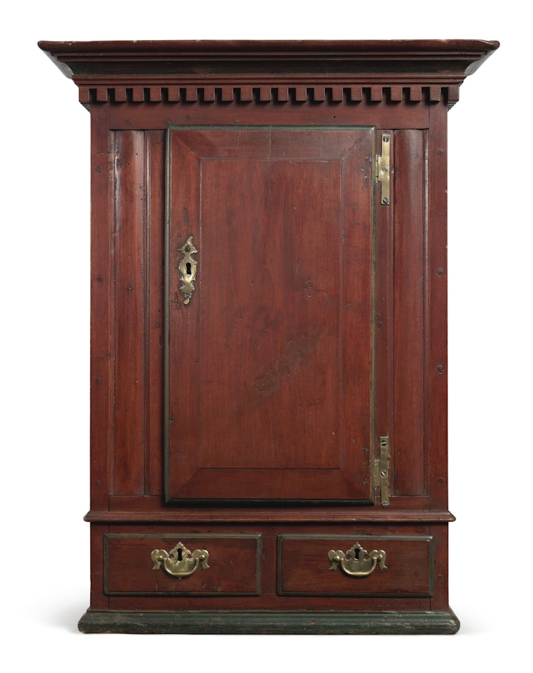 Chippendale Carved and Painted Pine and Poplar Hanging Wall Cupboard by Anonymous