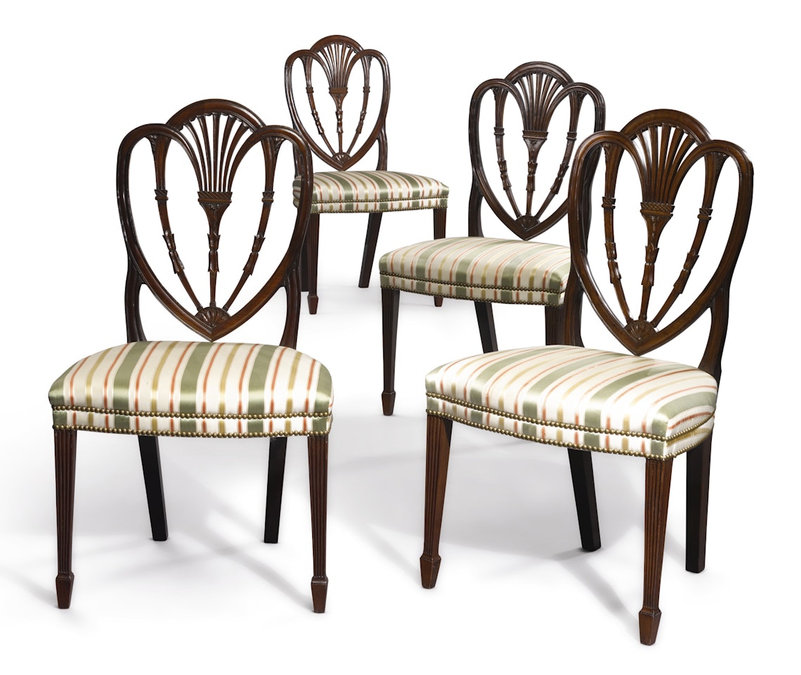 Set of Four Fine Federal Carved Mahogany Heart-Back Side Chairs by Anonymous