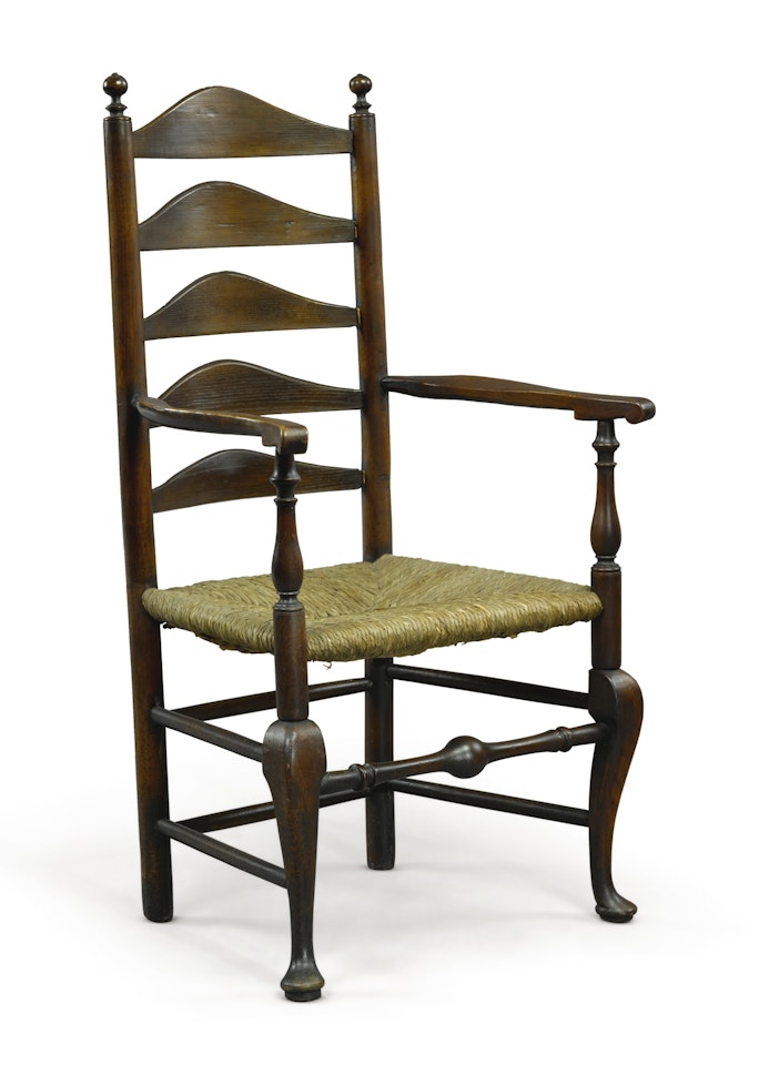 Rare Queen Anne Walnut Slat-Back Armchair by Anonymous