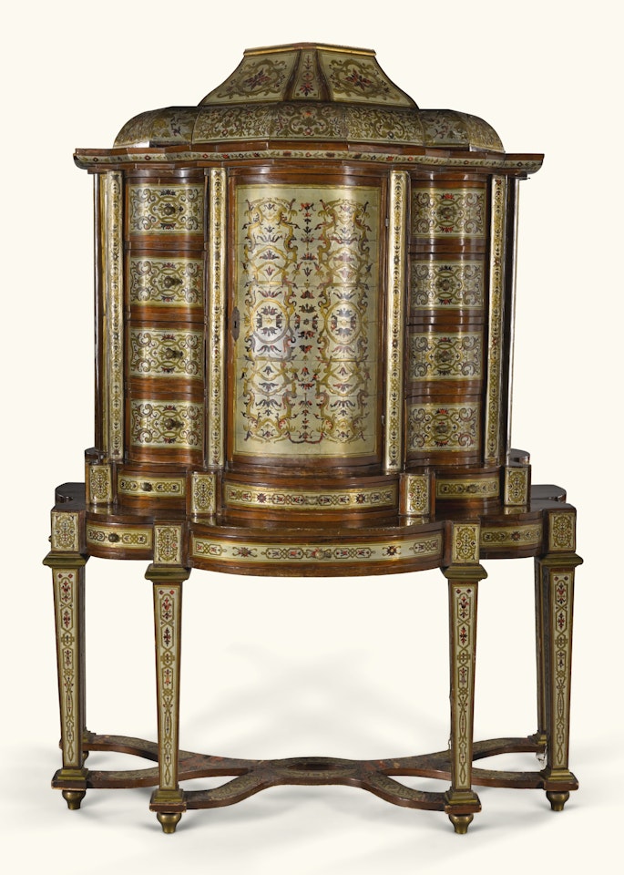 A South German baroque pewter, brass and tortoiseshell Boulle marquetry cabinet on stand by Anonymous