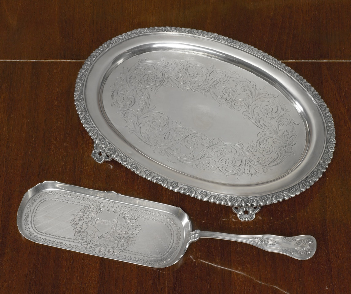 An American silver salver and crumber, James Conning by Anonymous