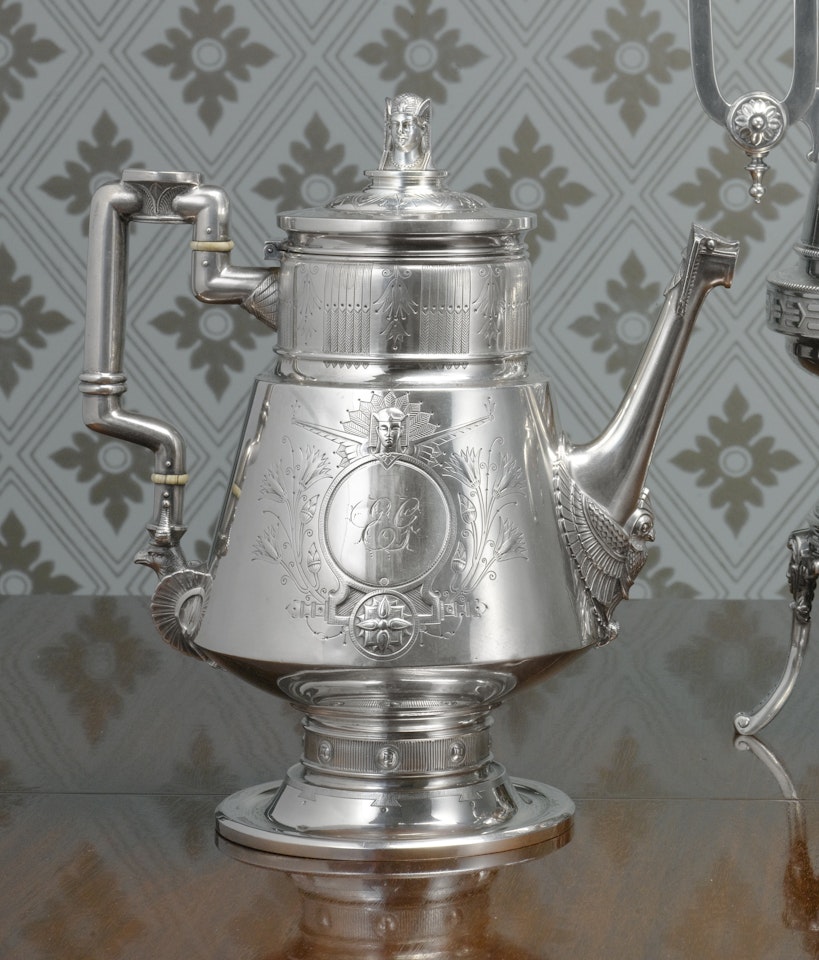 An American Silver Egyptian style coffee pot by Anonymous