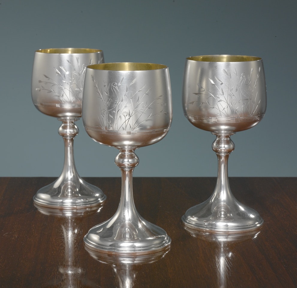 A Set Of Three American Silver Japanese Style Goblets, Whiting Mfg. Co. by Anonymous