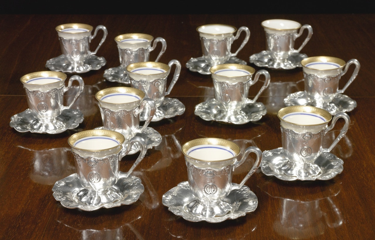 A Set Of Twelve American Silver Coffee Cups And Matching Saucers, Gorham Mfg. Co. by Anonymous