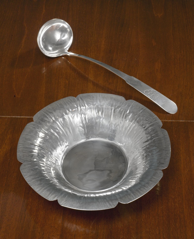 An American Arts & Crafts Silver Bowl and Ladle, William Waldo Dodge, Jr. by Anonymous