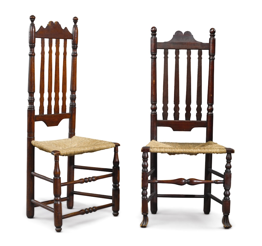 Two Similar William and Mary Banister Back Side Chairs by Anonymous