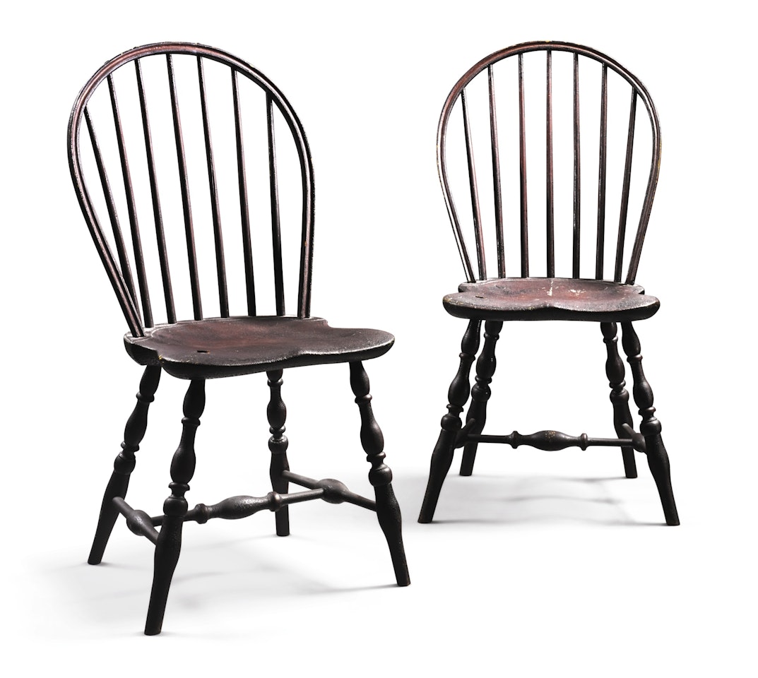 Pair of Brown Painted Bow-Back Windsor Side Chairs by Anonymous