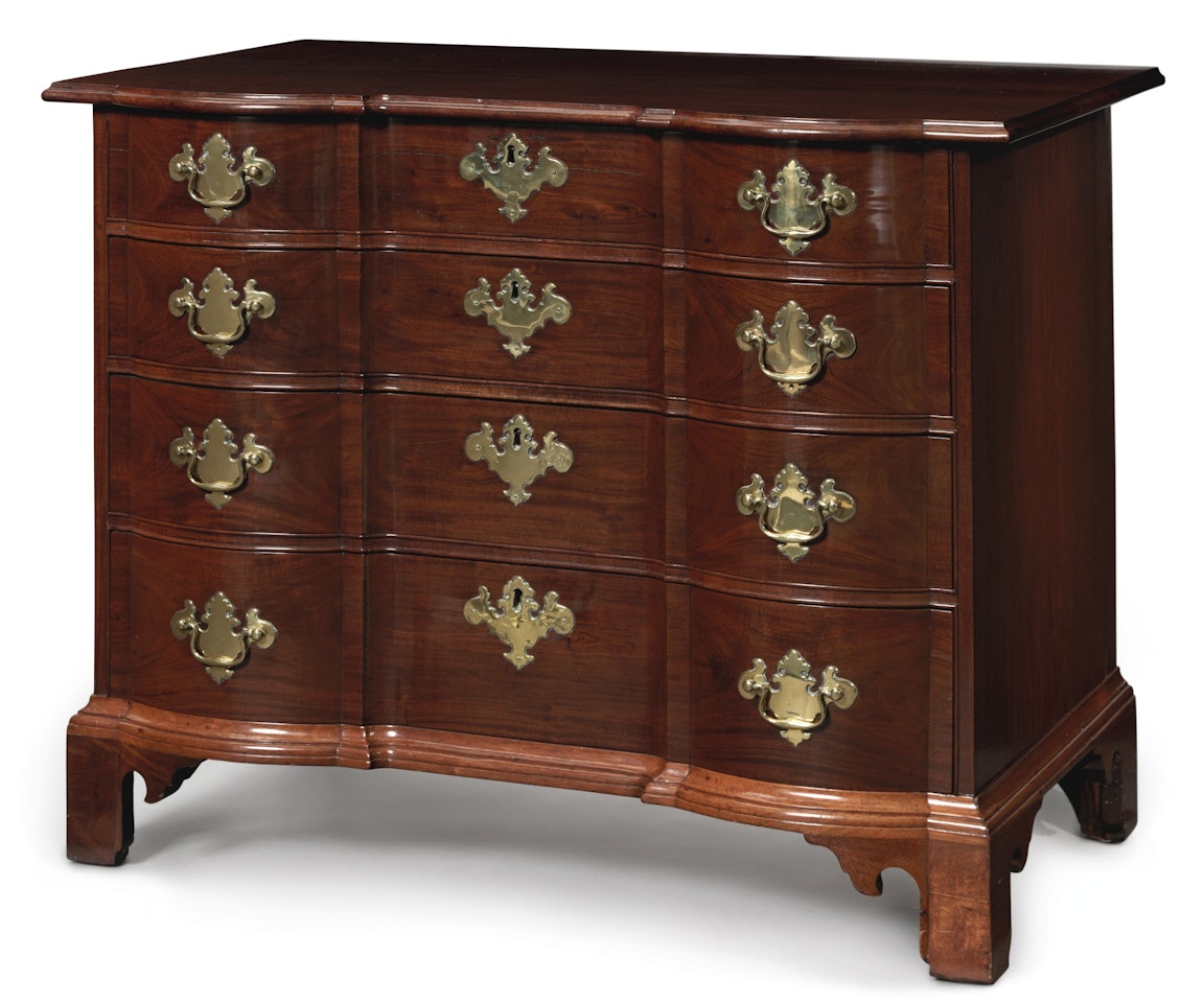 Fine Chippendale Figured Mahogany Block-Front Chest of Drawers by Anonymous