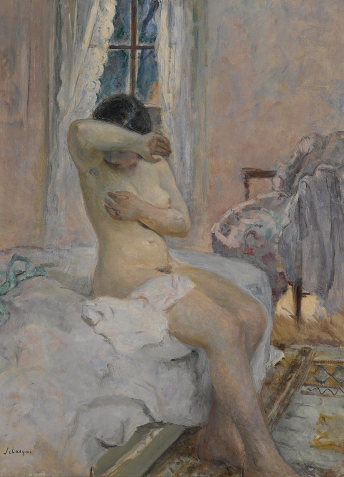 NU ASSIS SUR LE LIT by Henri Lebasque