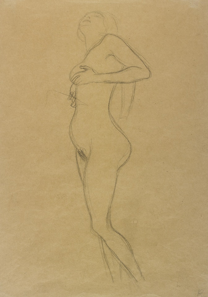 STEHENDER FRAUENAKT NACH LINKS, DIE HÄNDE AN DER BRUST (STANDING NUDE TURNED TO THE LEFT, WITH HANDS ON HER CHEST) by Gustav Klimt
