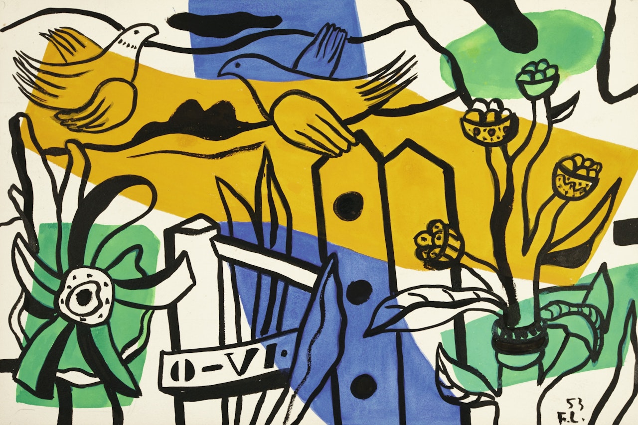 DEUX OISEAUX DANS LES FLEURS by Fernand Leger