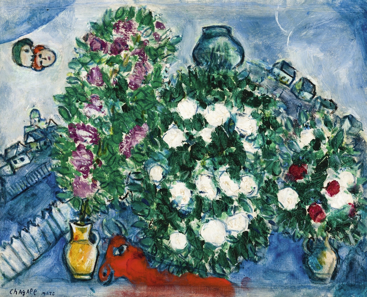 LES TROIS BOUQUETS (LE BOUQUET RENVERSÉ) by Marc Chagall