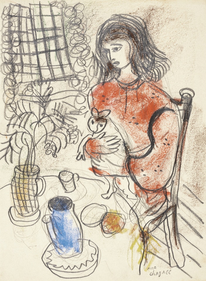 LA JEUNE FILLE AU CHAT by Marc Chagall