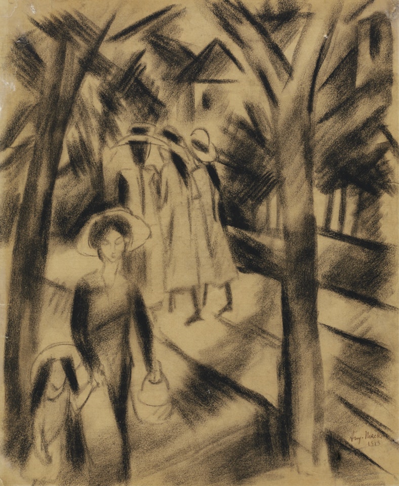FRAU MIT KIND UND MÄDCHEN AUF DER STRASSE (WOMAN WITH CHILD AND GIRLS ON THE STREET) by August Macke