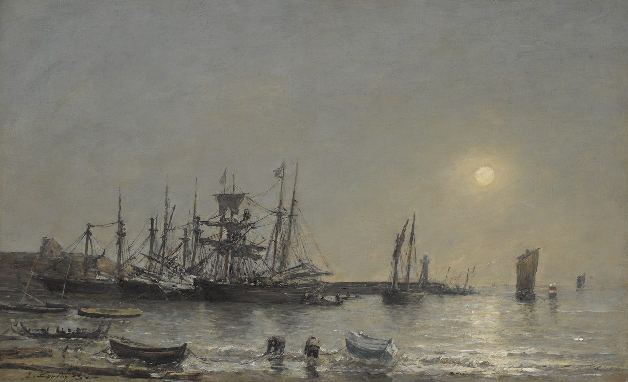 PORTRIEUX, BATEAUX À L'ANCRE DANS LE PORT by Eugène Boudin
