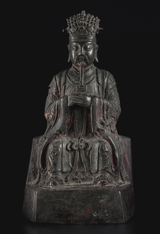 A LARGE LACQUERED BRONZE FIGURE OF WENCHANG WANG by Anonymous