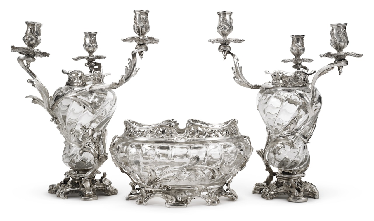 A three-piece Austrian silver and cut-glass garniture by Anonymous
