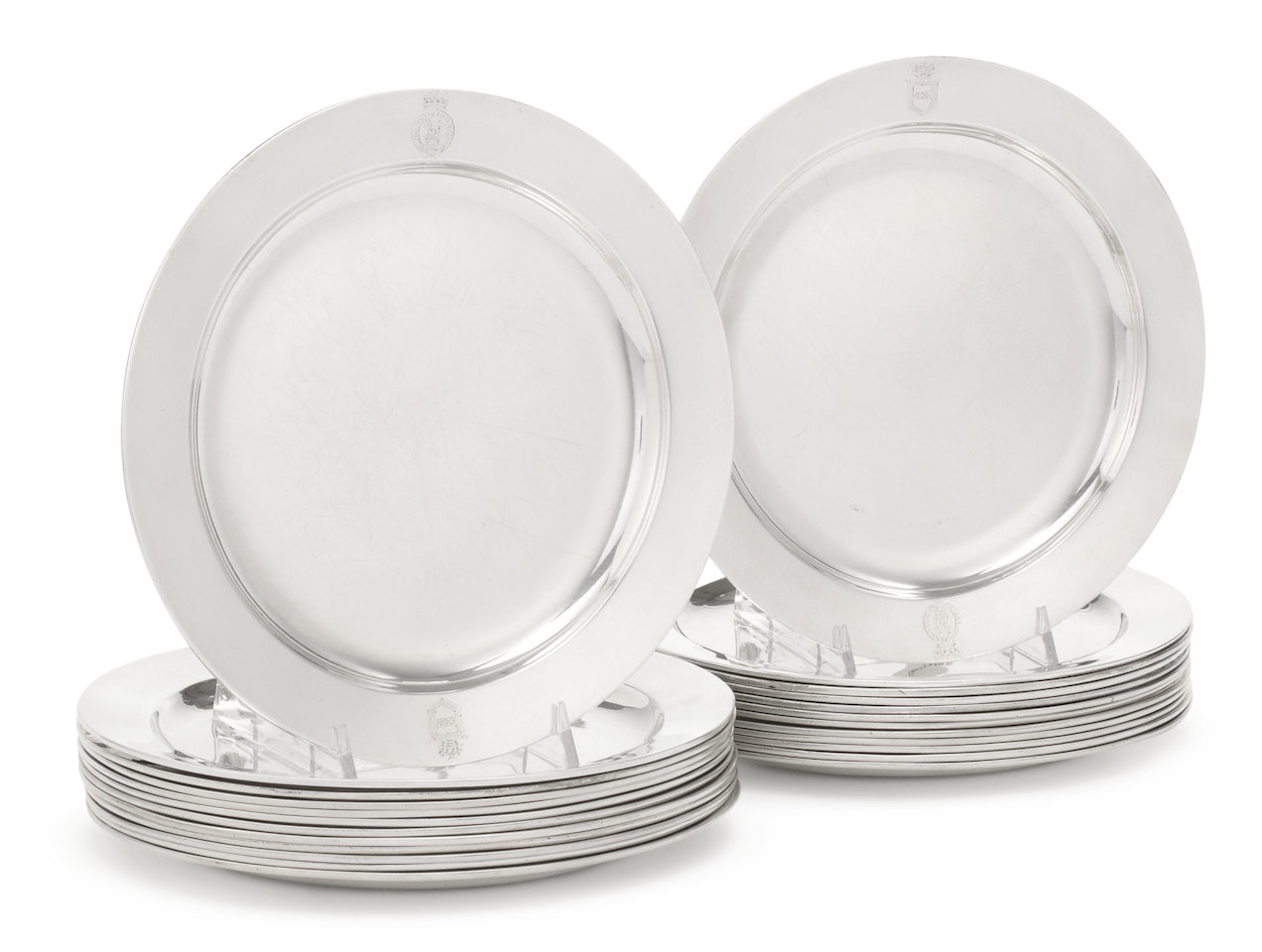 A set of twenty-four George III silver plates engraved with the Royal Badge by Anonymous