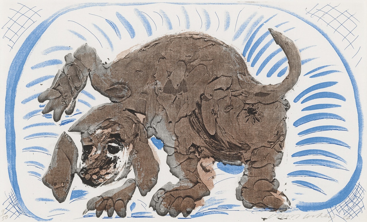 STANLEY IN A BASKET, OCTOBER 1986 (M.C.A.T. 318) by David Hockney