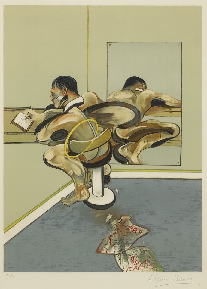 HOMME ÉCRIVANT REFLÉTÉ DANS UN MIROIR (S. 13) by Francis Bacon
