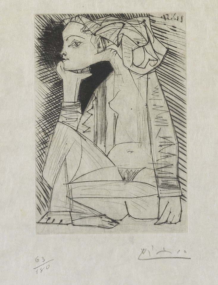 FEMME ASSISE EN TAILLEUR: GENEVIÈVE LAPORTE (B. 1837; BA. 888) by Pablo Picasso