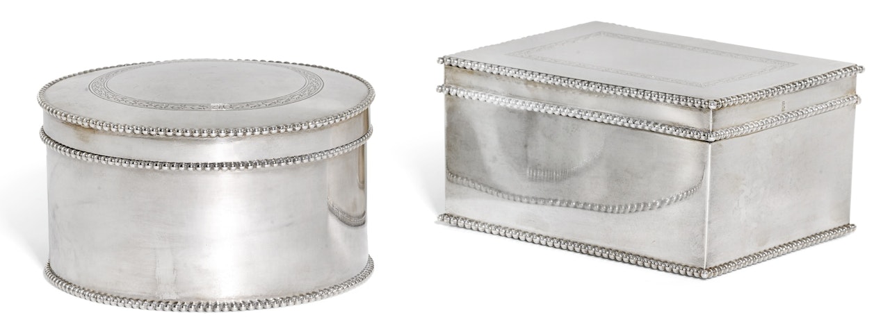 A pair of Dutch silver biscuit boxes, Cornelis J. van Straatsburg by Anonymous