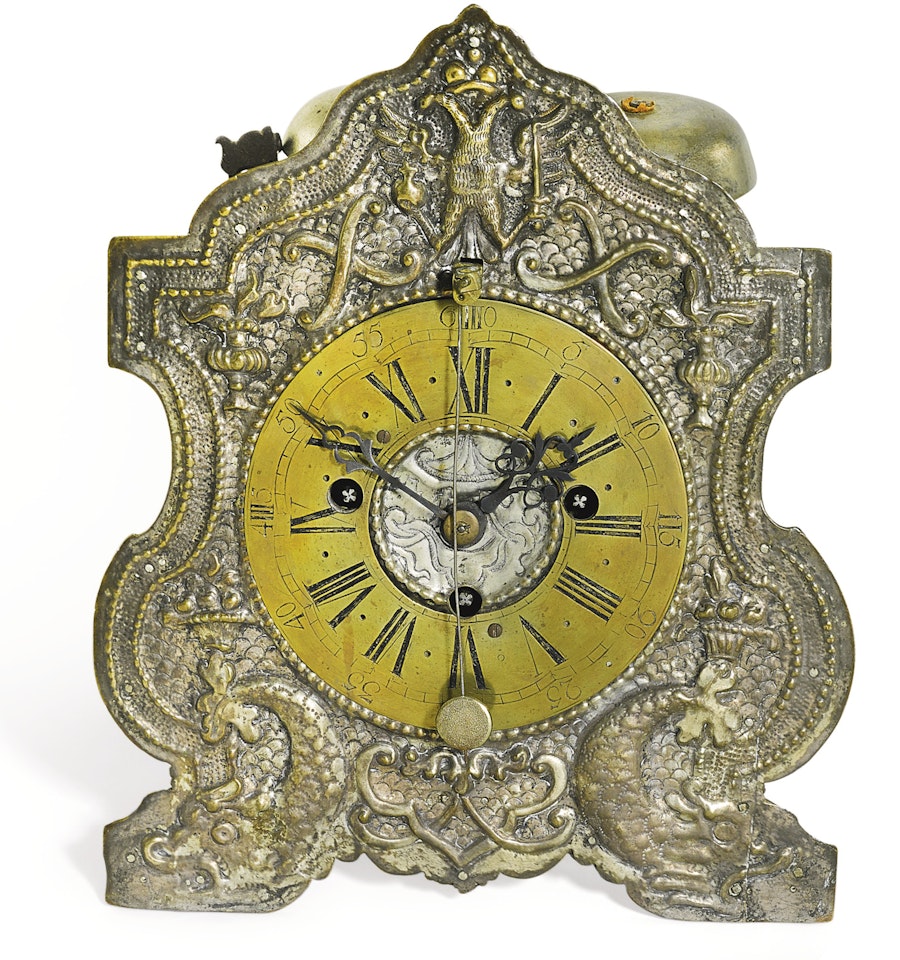 A German silver grande sonnerie 'zappler' table clock by Anonymous