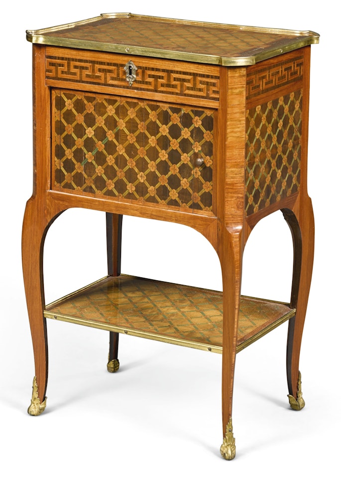 A Transitional gilt-bronze mounted tulipwood, amaranth and sycamore marquetry table à écrire by Roger Vandercruse, dit Lacroix
 by Anonymous