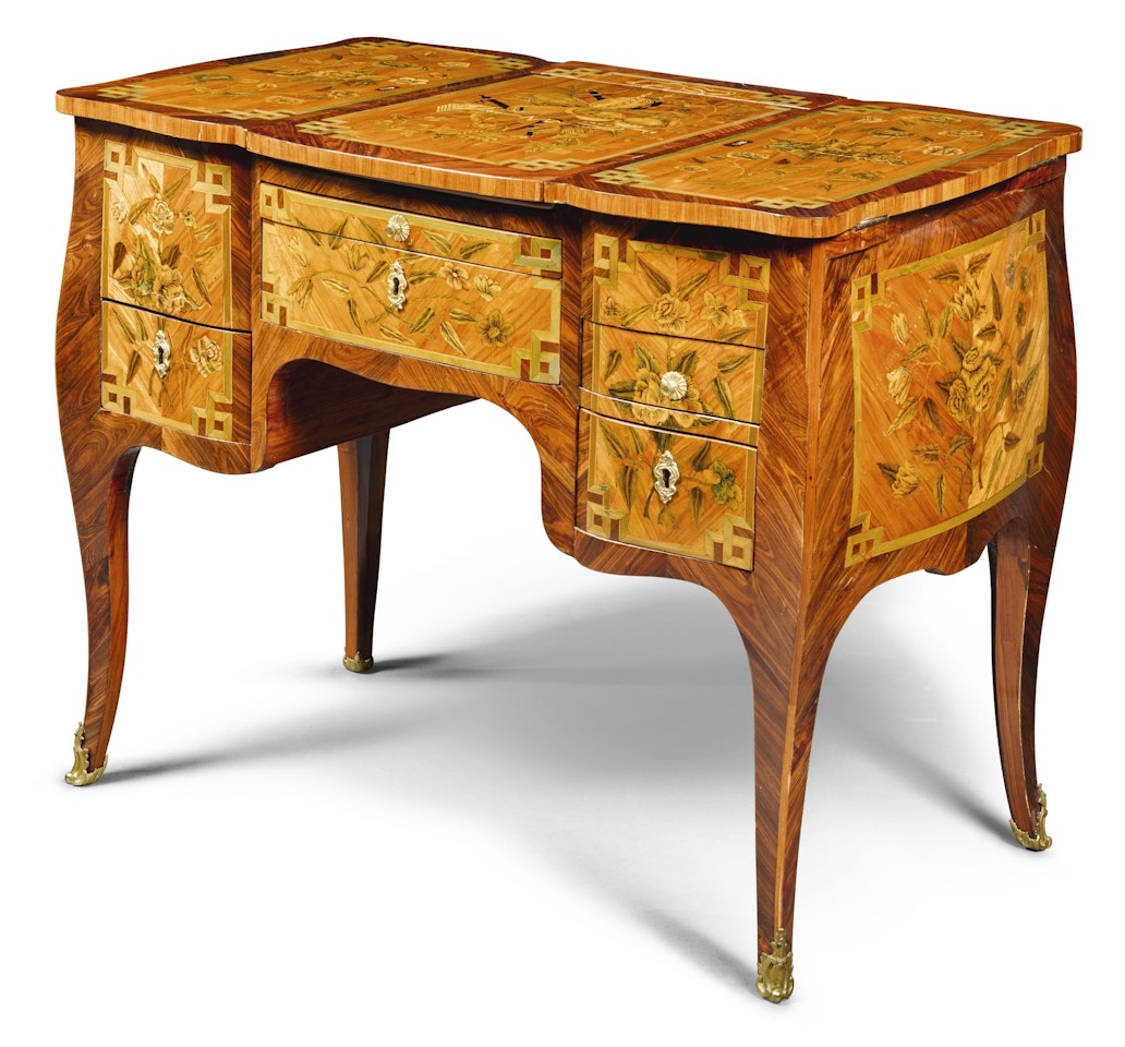 A Louis XV kingwood and tulipwood floral marquetry poudreuse by Léonard Boudin by Anonymous