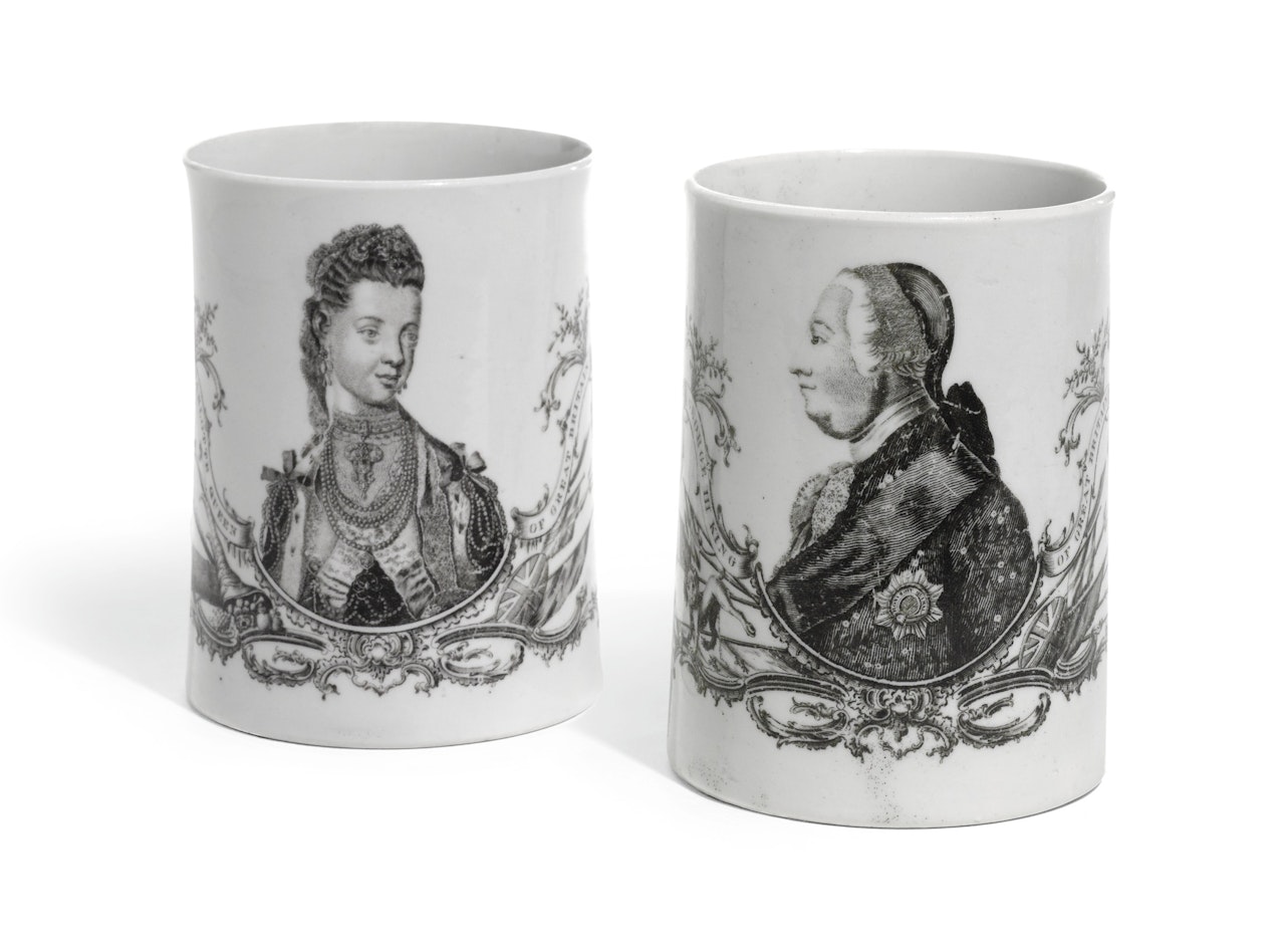 A rare pair of Worcester Royal portrait mugs by Anonymous