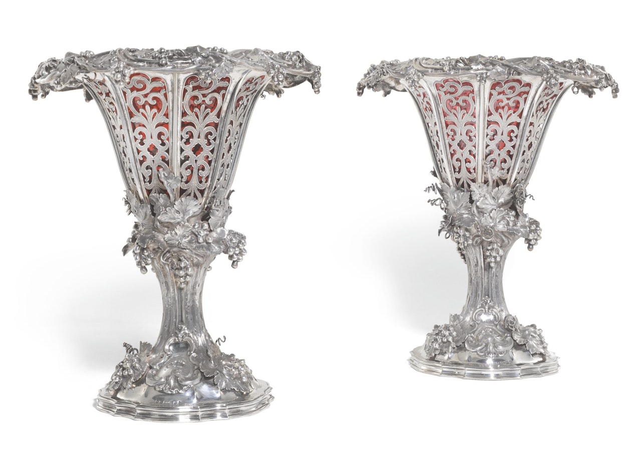 A pair of Victorian silver centrepieces, Soho Plate Co., late M. Boulton & Plate Co. (Robinson, Edkins & Aston) by Anonymous