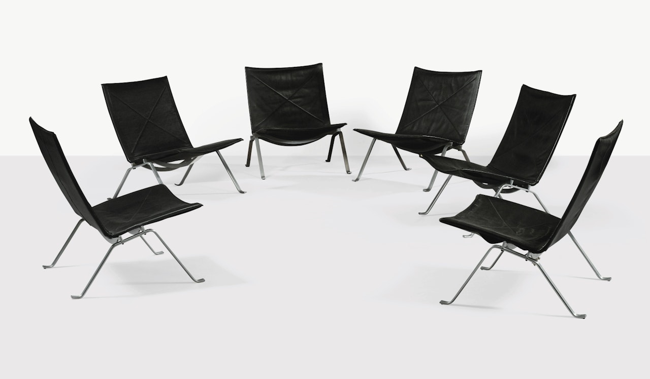 SET OF SIX PK22 LOUNGE CHAIRS by Poul Kjaerholm