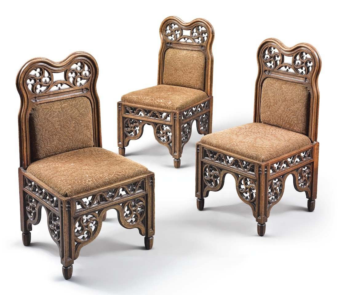 Three Gothic revival side chairs, made by Samuel Pratt after designs by Lewis Nockalls by Anonymous