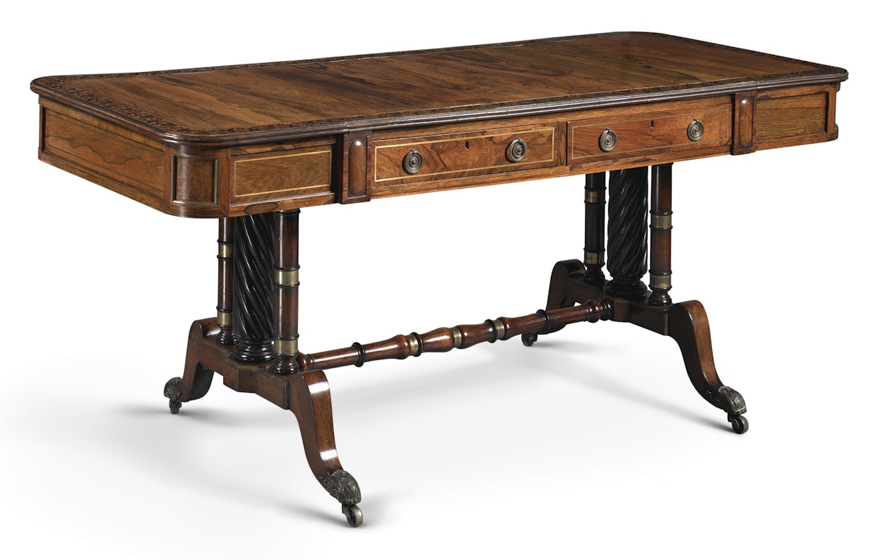 A George IV ebony and brass inlaid rosewood sofa table by Anonymous