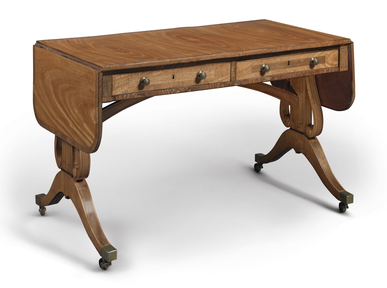 A Regency inlaid satinwood sofa table by Anonymous