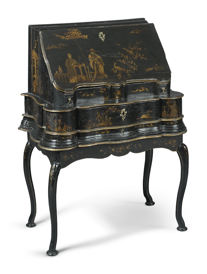 A North European Rococo gilt and black-japanned slant-front desk on stand by Anonymous