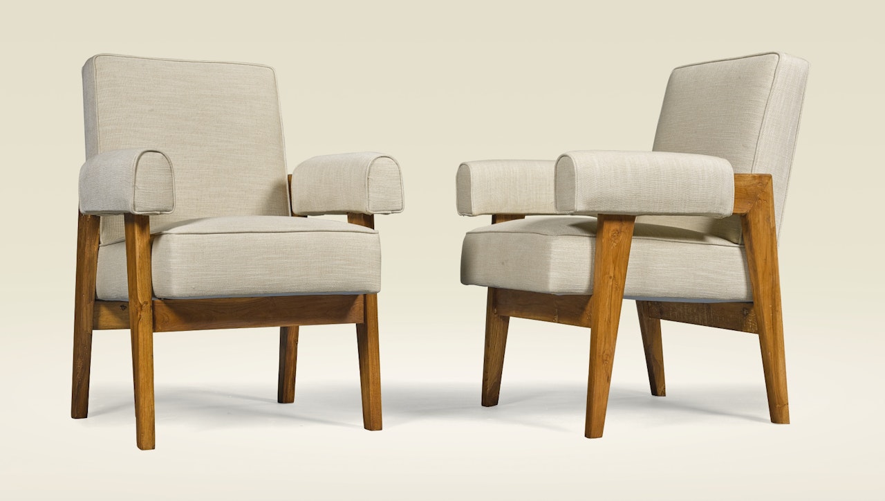 PAIR OF 'ADVOCATE AND PRESS' CHAIRS, MODEL NO. LC/PJ-SI-41-A, DESIGNED FOR THE HIGH COURT, CHANDIGARH, INDIA by Le Corbusier & Pierre Jeanneret