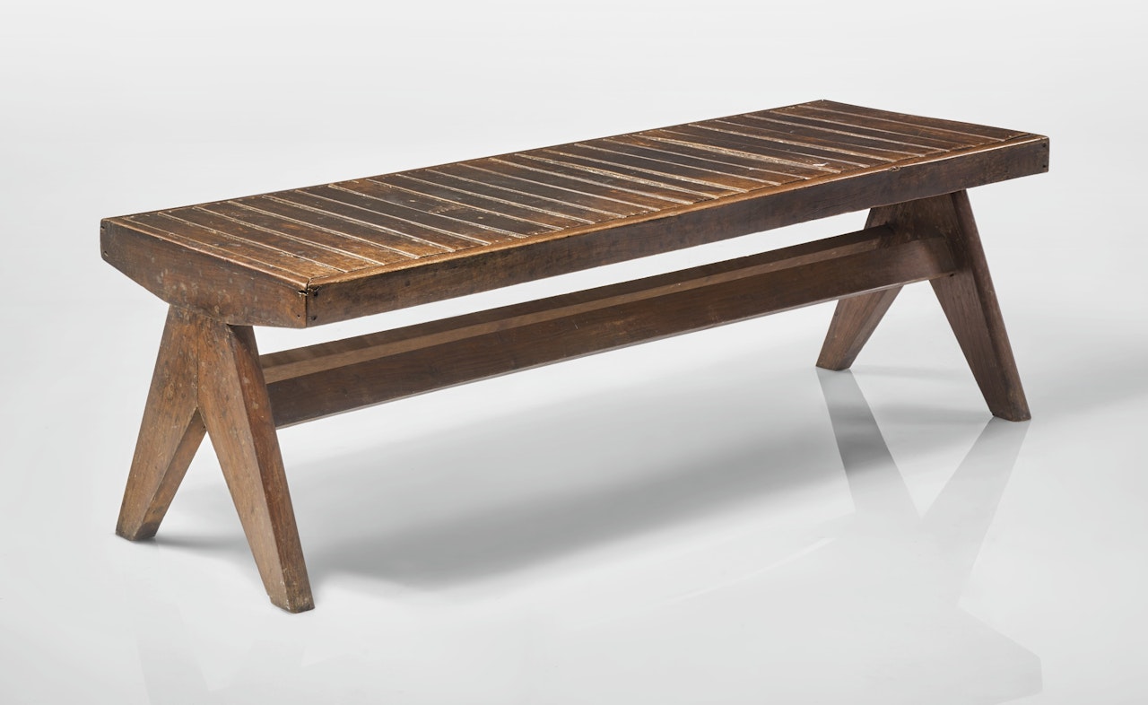 BENCH DESIGNED FOR THE M.L.A. HOSTEL, CHANDIGARH, INDIA by Pierre Jeanneret