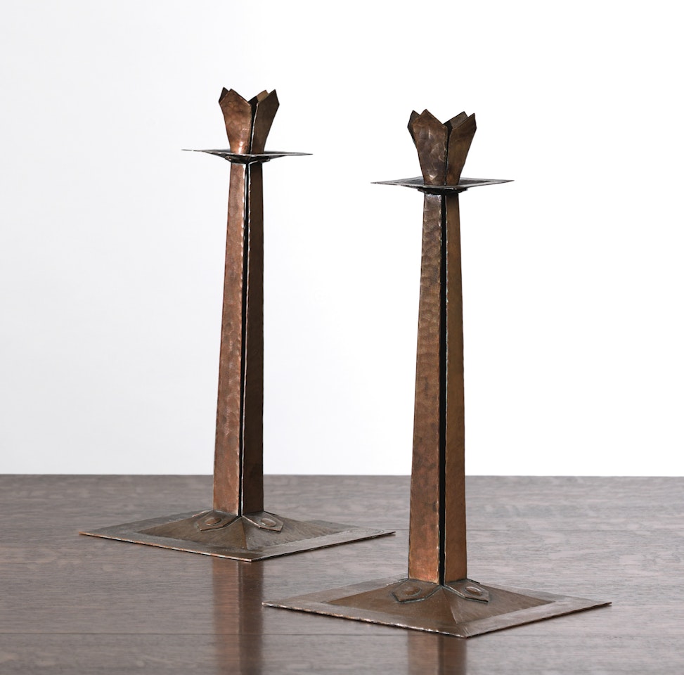 PAIR OF CANDLESTICKS, MODEL NO. 70 by Gustav Stickley