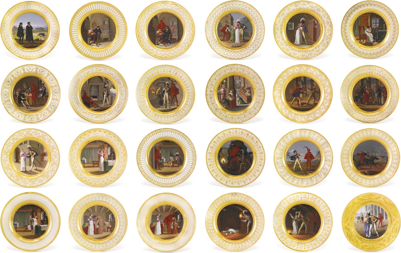 Twenty-four Berlin (K.P.M.) porcelain plates painted with scenes from Goethe's Faust by Anonymous