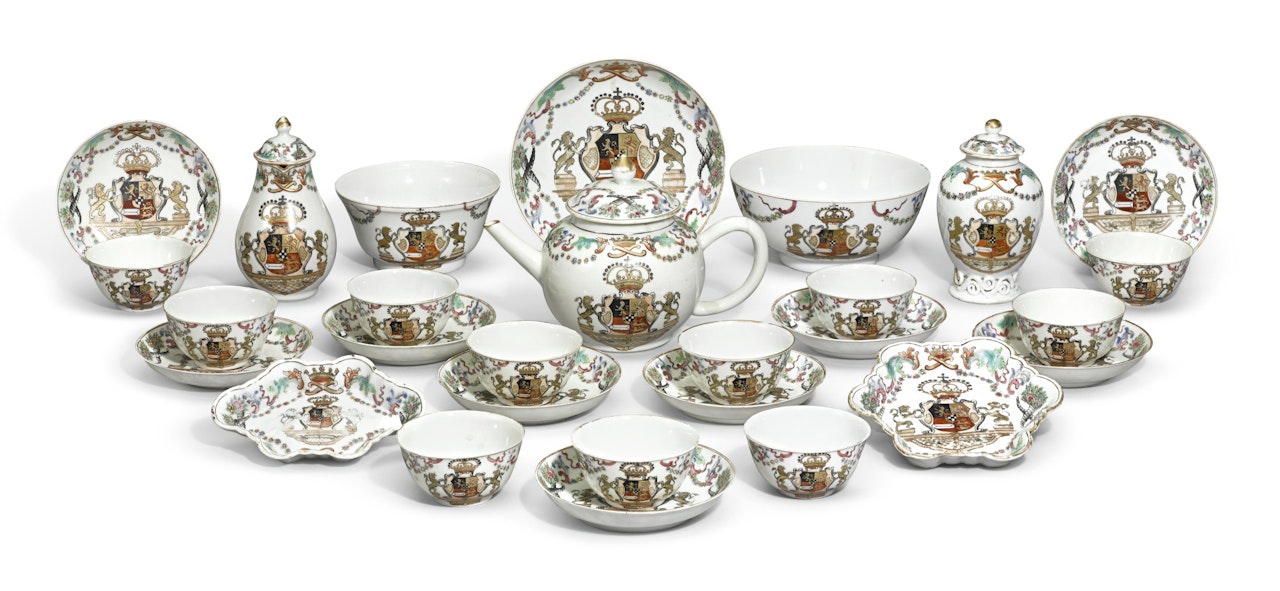 A Chinese export armorial famille-rose tea set with the coat-of-arms of the House of Orange by Anonymous