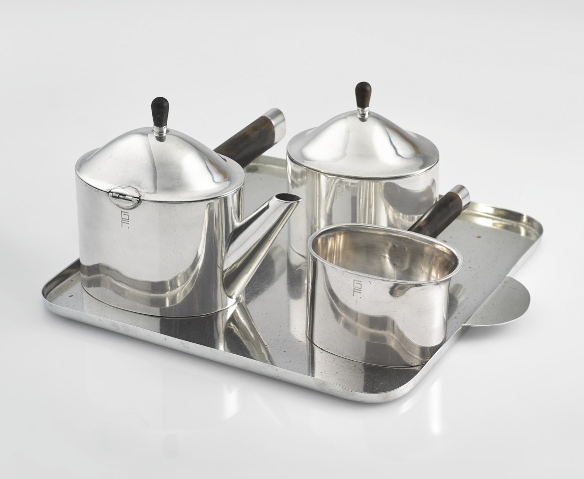 THREE-PIECE TEA SERVICE WITH TRAY by Josef Hoffmann