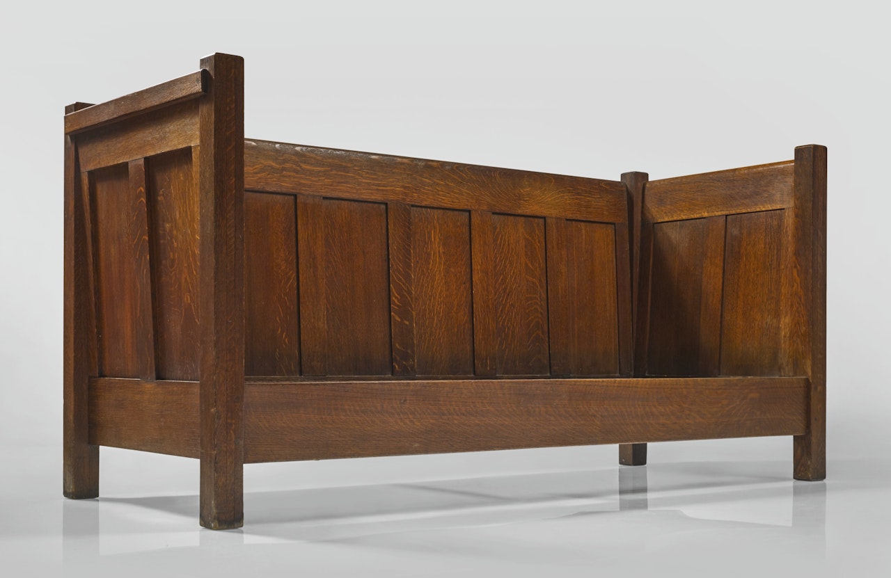 PANELED SETTLE, MODEL NO. 189 by Gustav Stickley