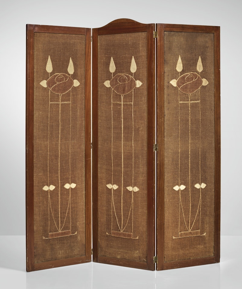 THREE-PANEL "ROSE MOTIF" SCREEN, MODEL NO. 91 by Gustav Stickley