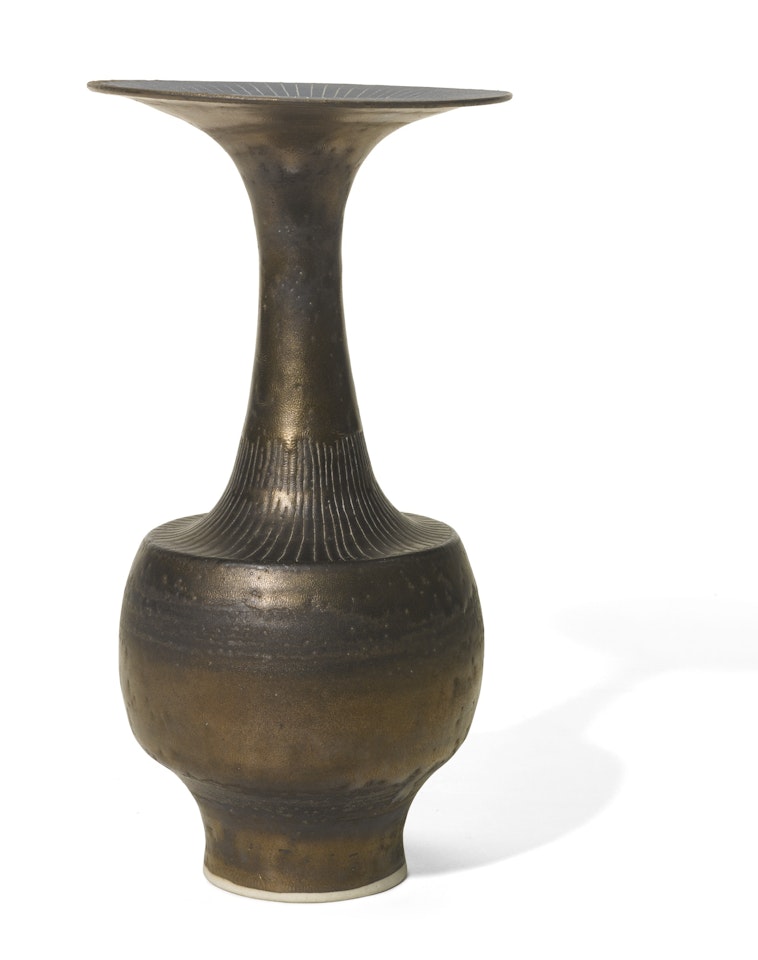 BOTTLE VASE WITH FLARING RIM by Lucie Rie